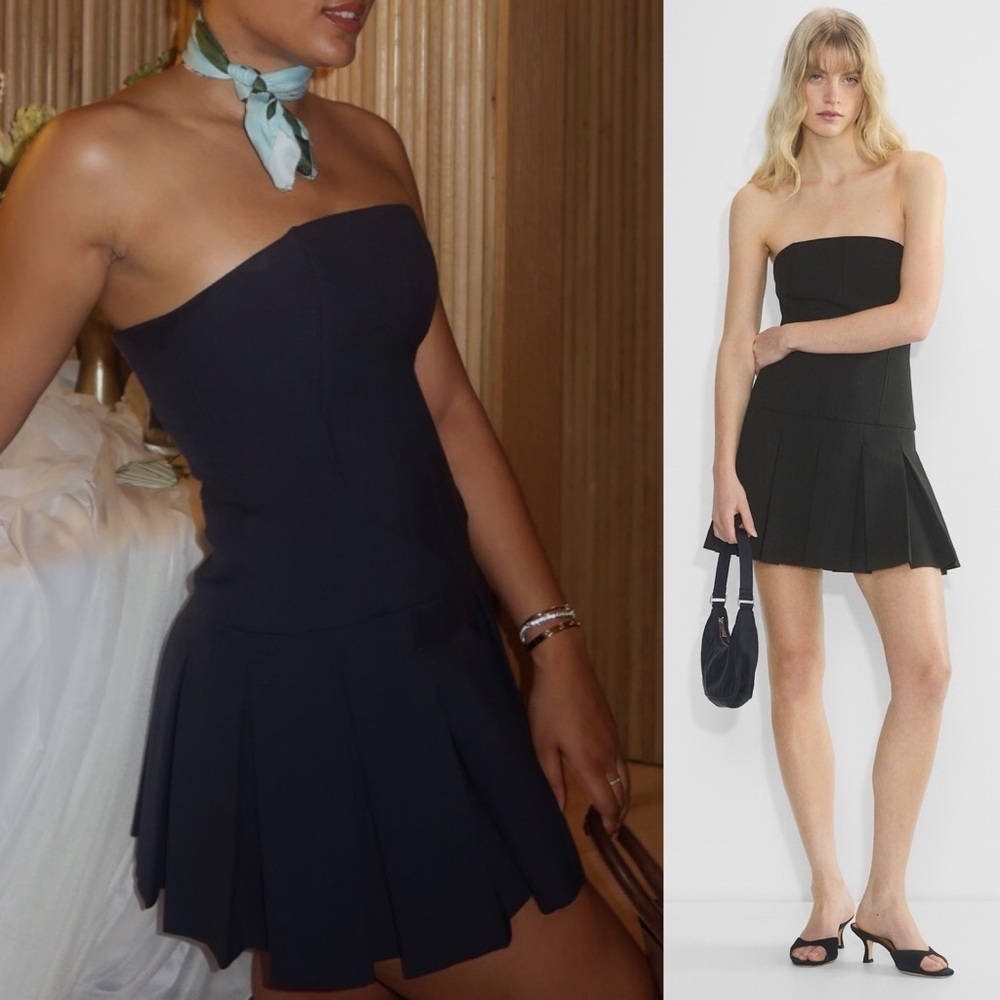 Aritzia- Wilfred Polished Dress Size 8 in Heather Black Strapless Mini Pleated